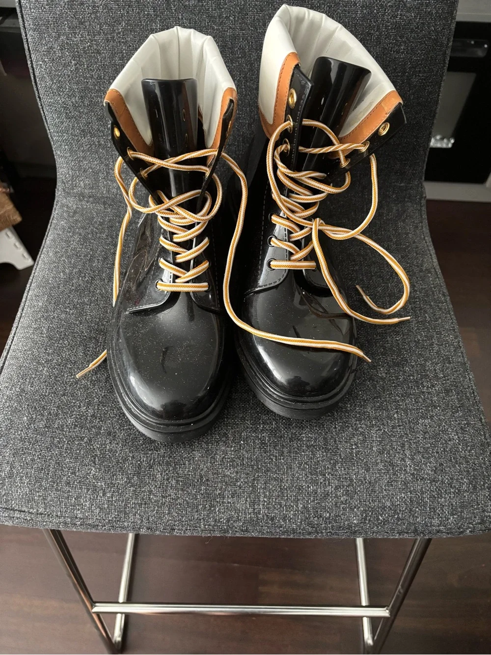 See By Chloe Black, White and Tan Lace-Up Boots